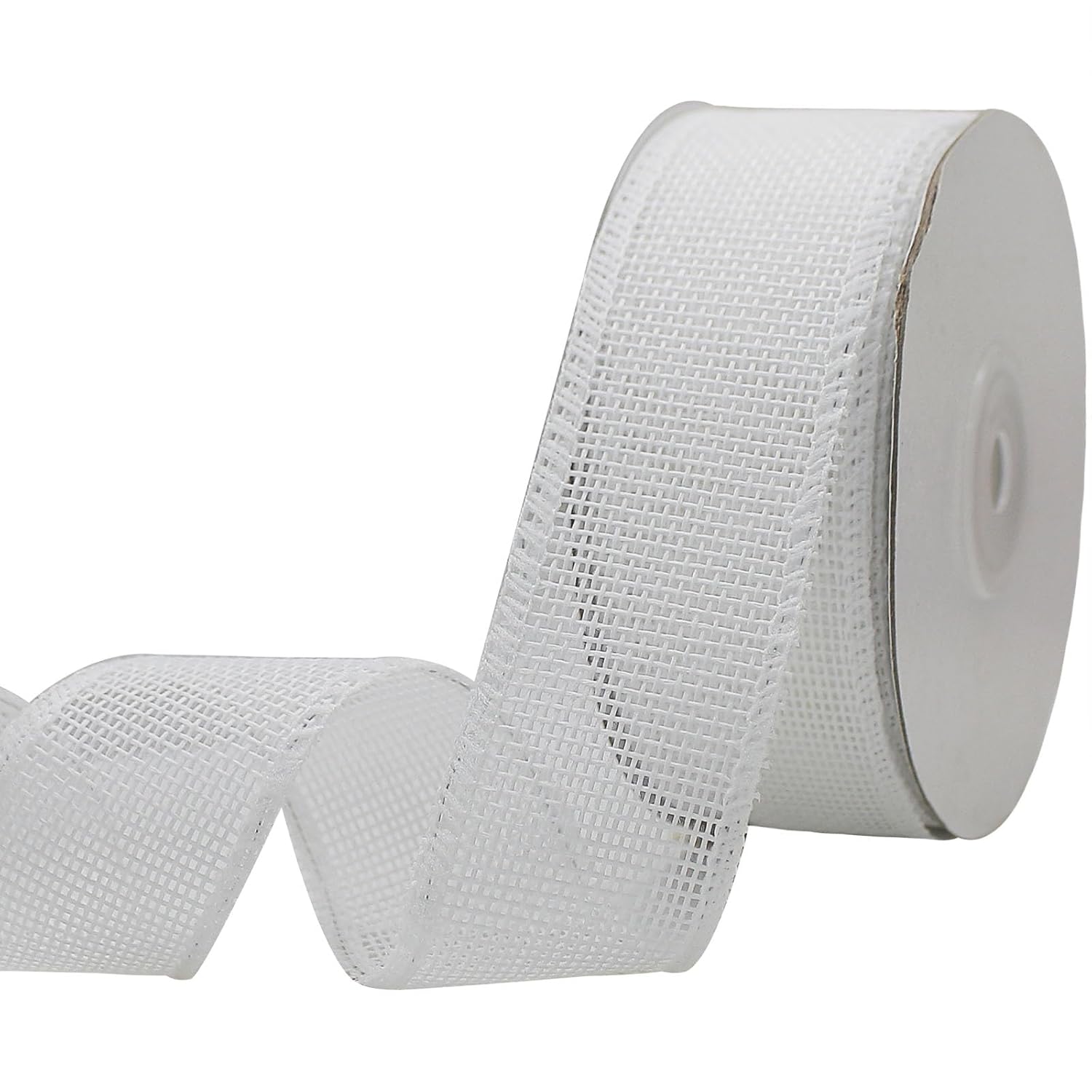 White Burlap Wired Ribbon,1-1/2 Inch X 10 Meters Fabric Wired Edge Ribbon For Party Decorations, Tree Decoration,Outdoor Decoration, Christmas Decoration, Diy Wreath Craft, Gift Wrapping.