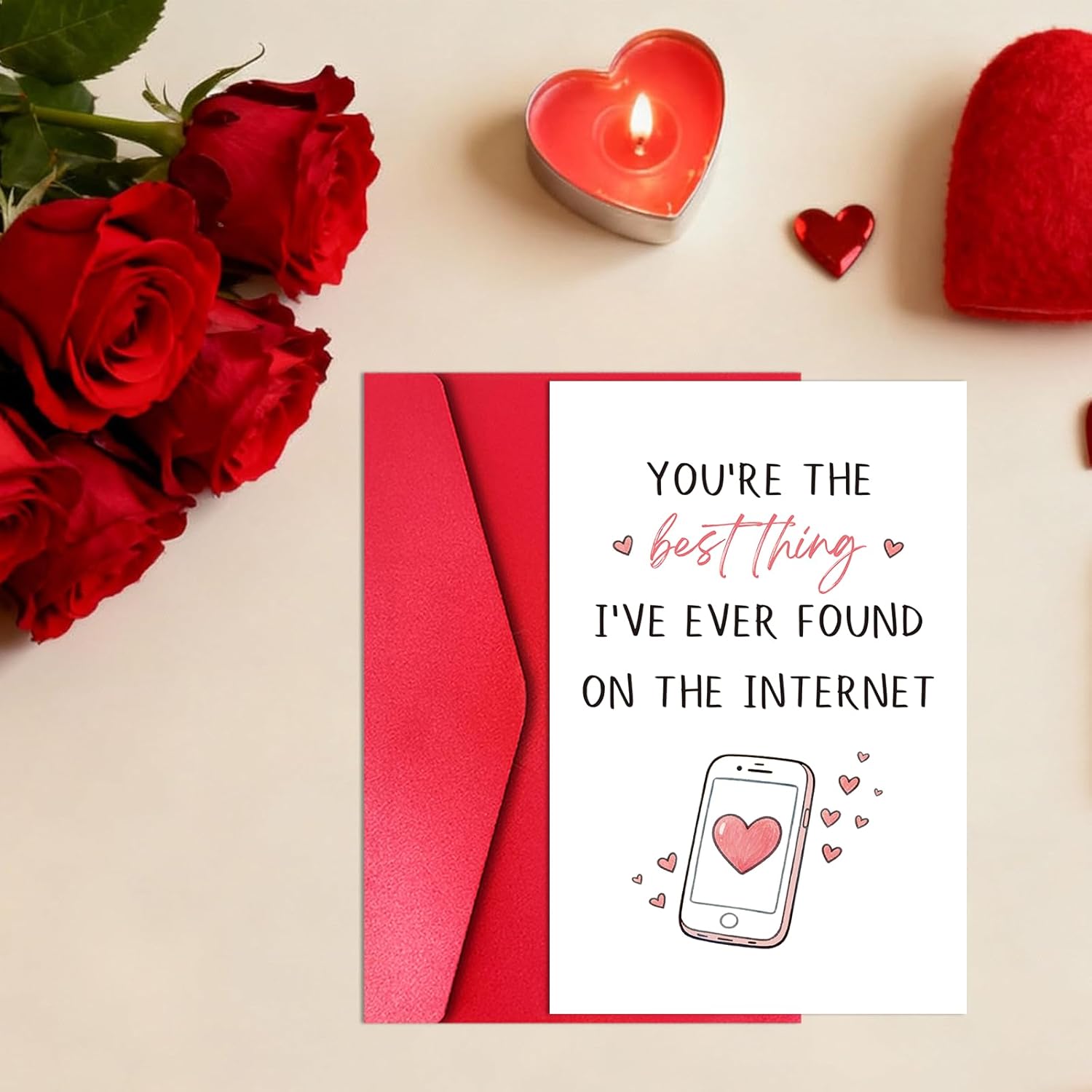 Romantic Valentine’S Day Card For Boyfriend Girlfriend, Sweet Valentine’S Day Card With Red Envelope And Sticker For Him Her Friend, You'Re The Best Thing I'Ve Ever Found On The Internet