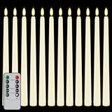 12 Pcs Flickering Flameless Led Taper Candles, 11" Long Fake Taper Candles Battery Operated With Remote Timer, Ivory Plastic Electric Candlesticks For Wedding Party Christmas Holiday