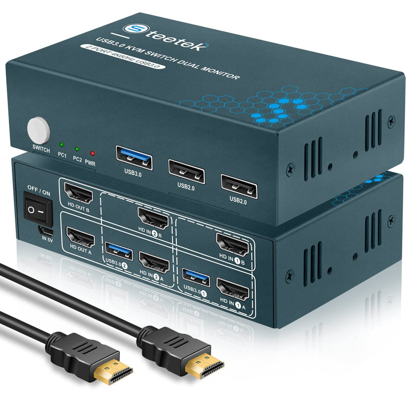 Usb 3.0 Kvm Switch Dual Monitor Hdmi 2 Port, Kvm Switch 4K@60Hz 2 Computers Sh