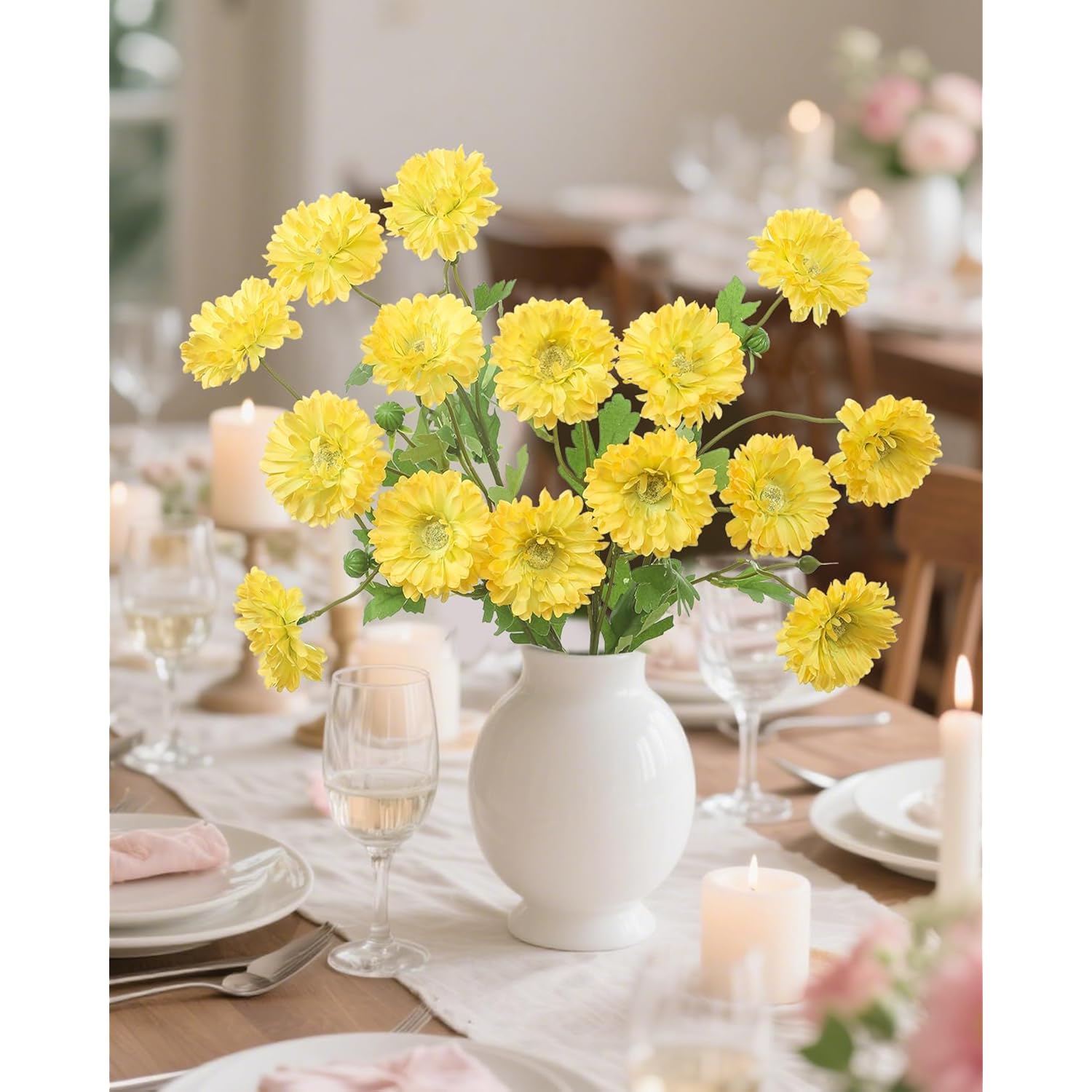 6Pcs Gerber Daisy Artificial Flowers, Realistic Silk Daisy Flowers For Wedding Centerpieces, Home Décor, Table Arrangements And Garden Cemetery Decor(Yellow)