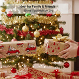 Reversible Christmas Wrapping Paper Roll, 17 Inch X 33 Feet, Holiday Gift Wrapping Paper Red Car And Tree Snowflake Wrapping Paper For Christmas, Holiday, Party