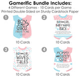Big Dot of Happiness Baby Gender Reveal - 4 Team Boy or Girl Party Games, 10 Cards Each, Baby Shower Game Accessories, Party Supplies - Gamerific Bundle