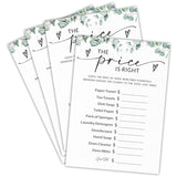 The Price Is Right Bridal Shower Game - Greenery Eucalyptus - 30 Pcs Double-Sided Fill-In Wedding Game Cards For Newlyweds, Engagement Party Activities & Decorations -B09