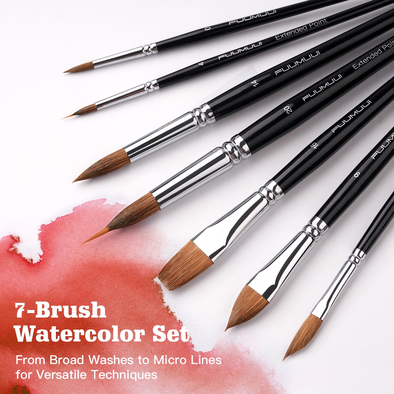 Watercolor Brush Set, 7Pcs Professional Sable Paint Brushes With Extended Needle, Round Point, Flat, Dagger, Cat'S Tongue For Watercolor, Acrylic, Gouache – Detail & Wash Painting