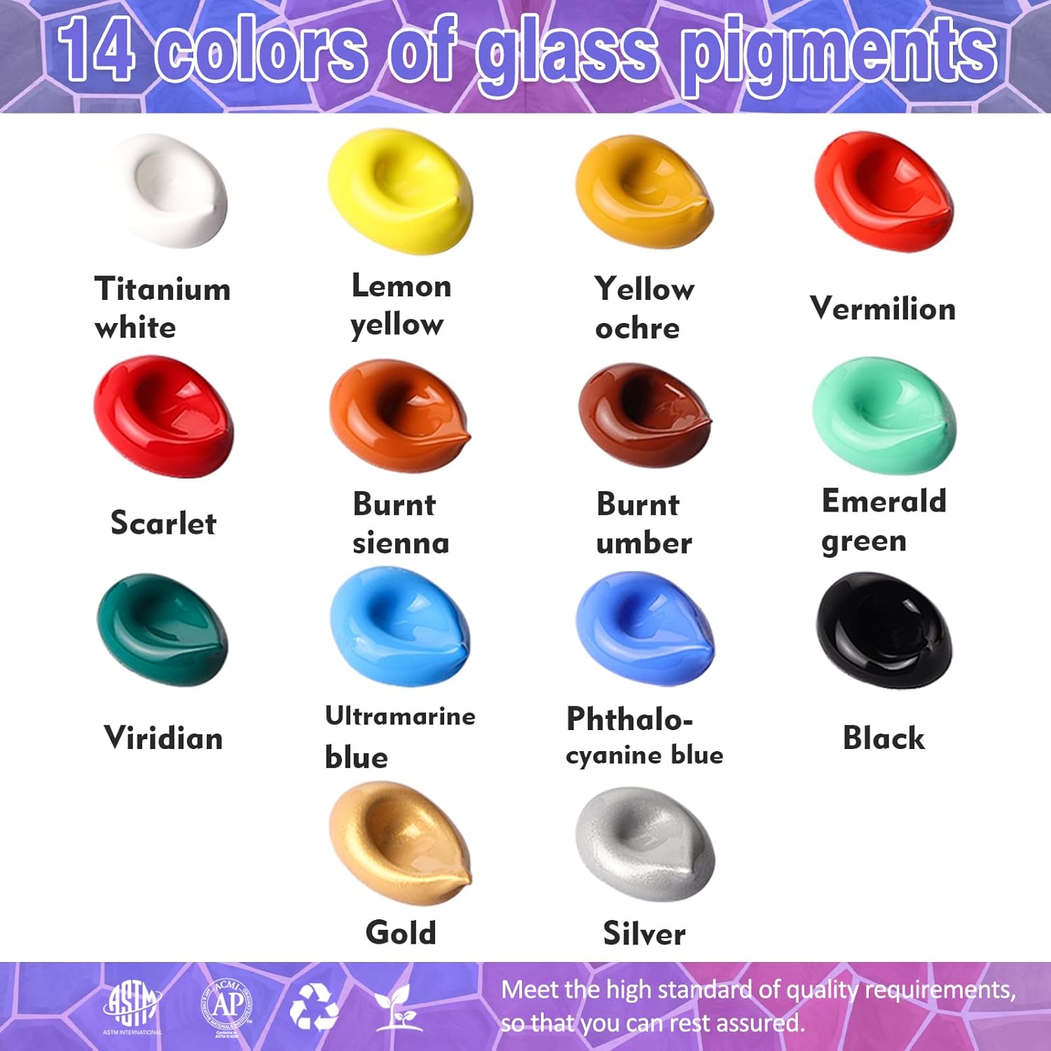 Stain Glass Paint Set With 6 Brushes, 1 Palette & 1 Sponge, 14 Colors Waterproof Permanent Glass Painting Kit For Arts On Wine Glasses,Bottle And Windows