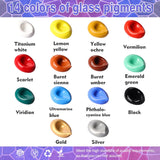 Stain Glass Paint Set With 6 Brushes, 1 Palette & 1 Sponge, 14 Colors Waterproof Permanent Glass Painting Kit For Arts On Wine Glasses,Bottle And Windows