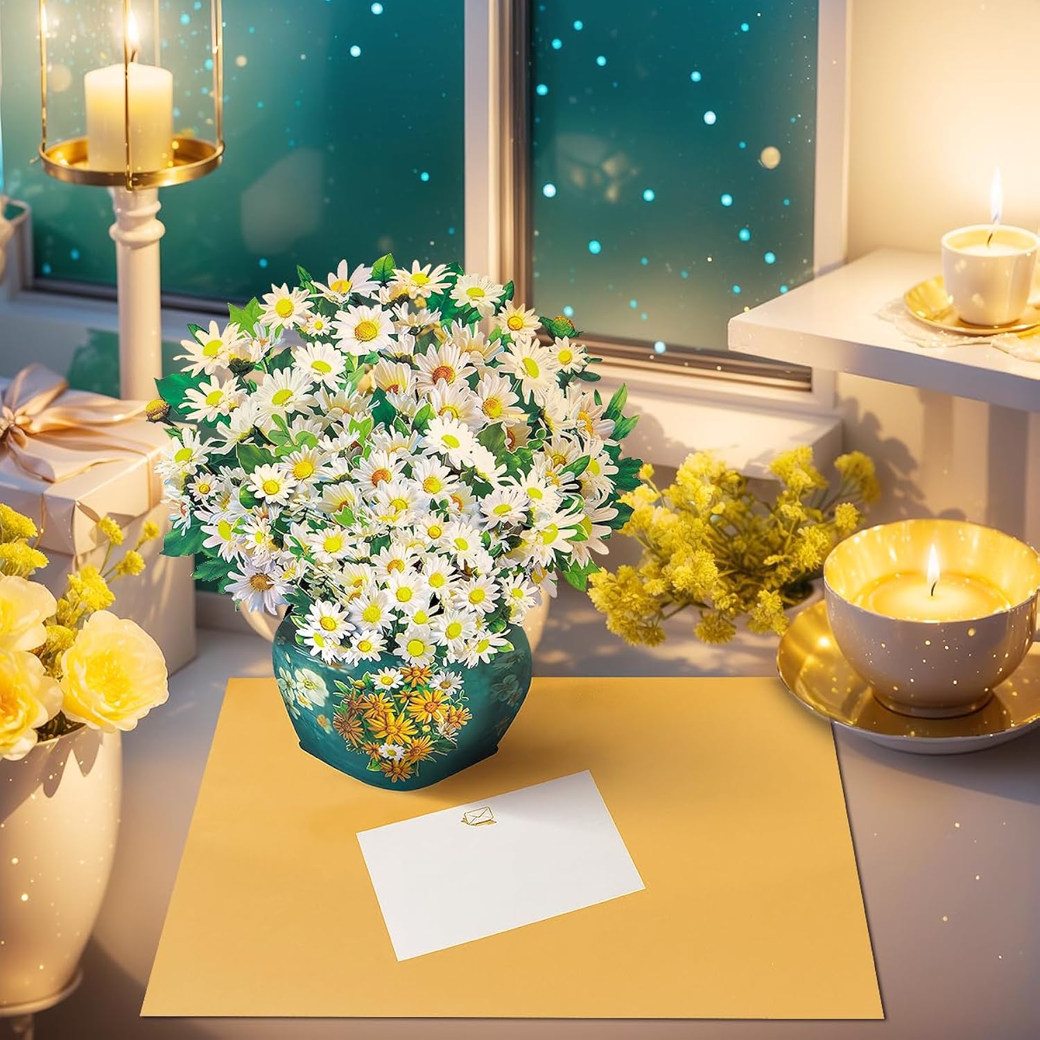 Daisy Flower Bouquet Pop Up Cards, Pop Up Flower Bouquet Greeting Cards, Mother'S Day Pop Up Card, Get Well Soon Card, 3D Birthday Card, Includes Envelope And Note.