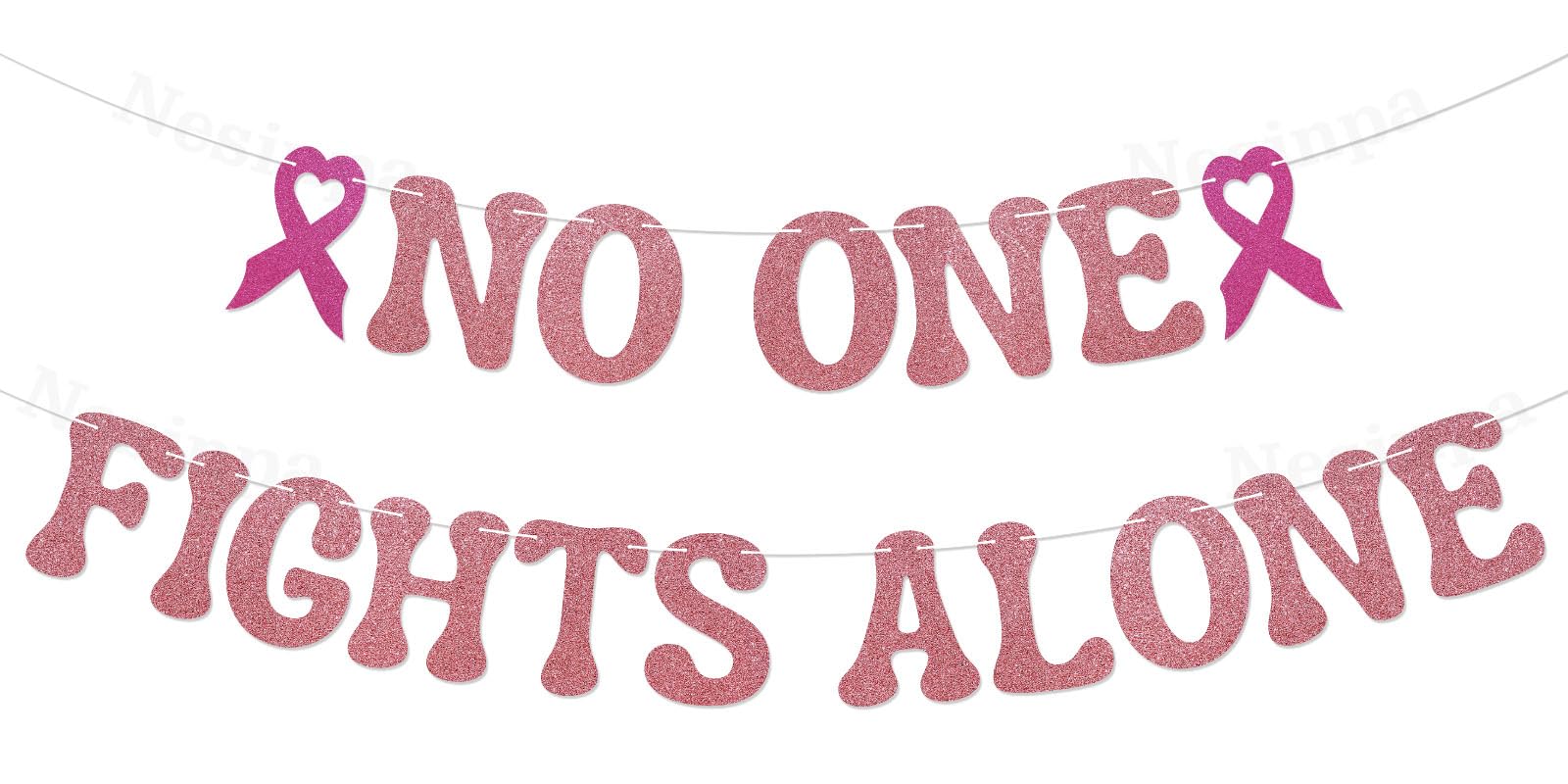 No One Fights Alone Banner - Peace Out Chemo Banner, Cancer Survivor Party Decorations, Chemotherapy, Cancer Free, Fundraiser Sign Rose Gold Glitter