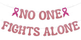 No One Fights Alone Banner - Peace Out Chemo Banner, Cancer Survivor Party Decorations, Chemotherapy, Cancer Free, Fundraiser Sign Rose Gold Glitter