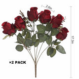 Fluehouzz Artificial Roses Flowers Fake Silk Rose Bouquet 12 Heads 2 Packs Of Realistic Blossom Roses For Home Wedding Party Floral Decoration Table Centerpieces, Burgundy