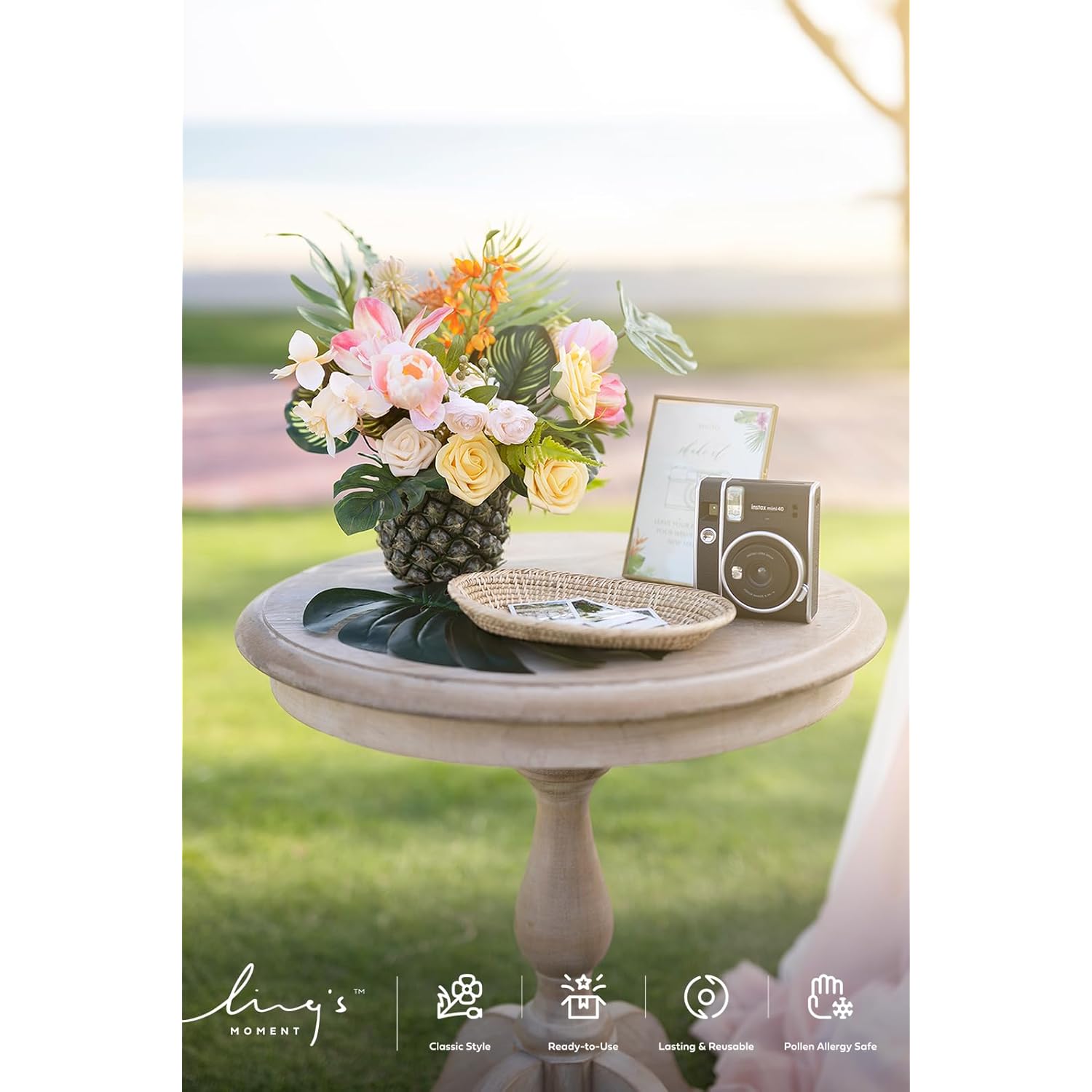 Fake Flowers Box, Faux Artificial Greenery Stems Foam Roses Anthurium Silk Lily Palm Fabic Flower For Centerpieces Bouquet Wedding Vase Floral Decorations, Sorbet Tropical, Mini Combo