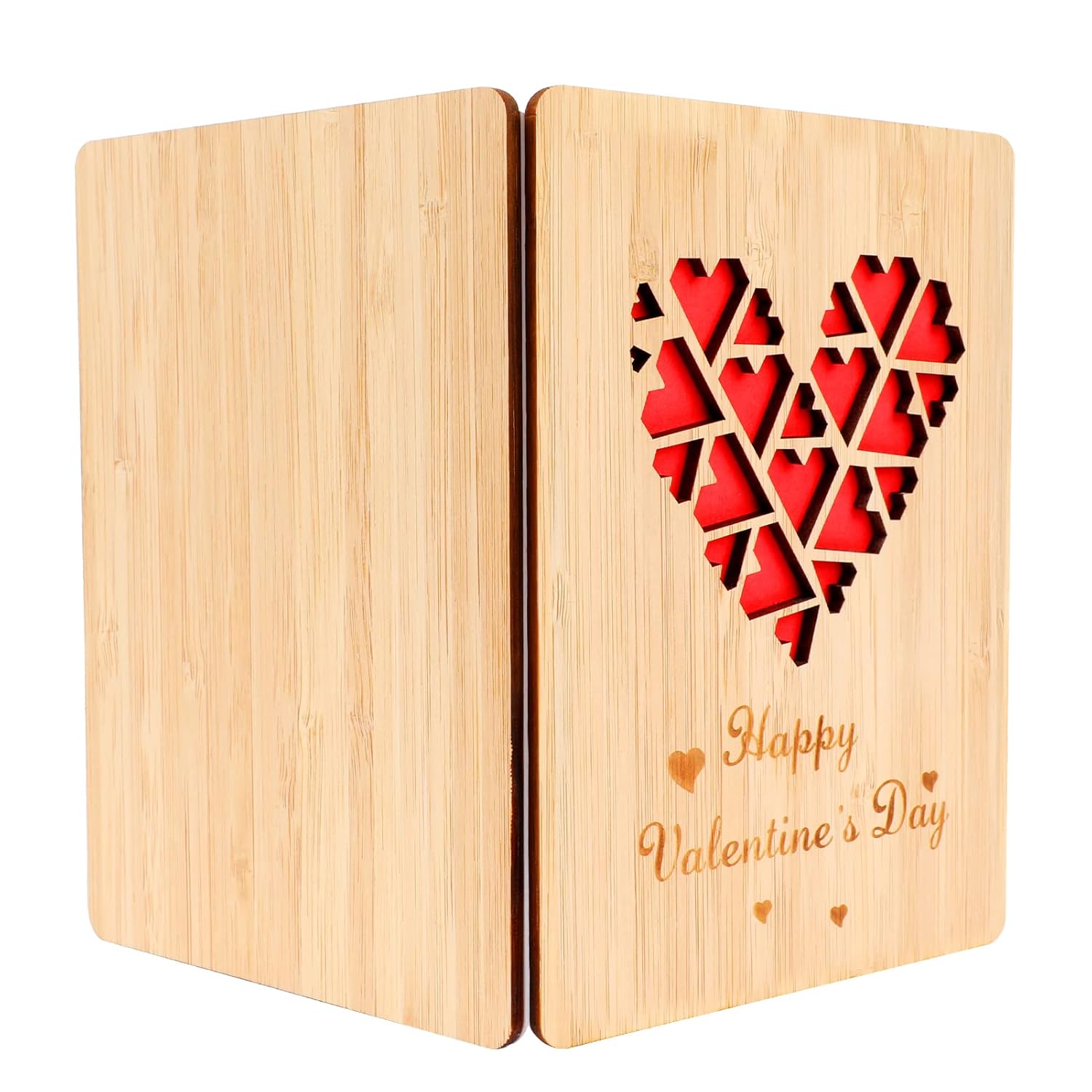 Valentine'S Day Bamboo Wooden Greeting Card(With Envelope), Happy Valentine'S Day Red Love Heart, For Her Him Girlfriend Boyfriend Wife Husband Mum Dad Valentine'S Day Gifts Card
