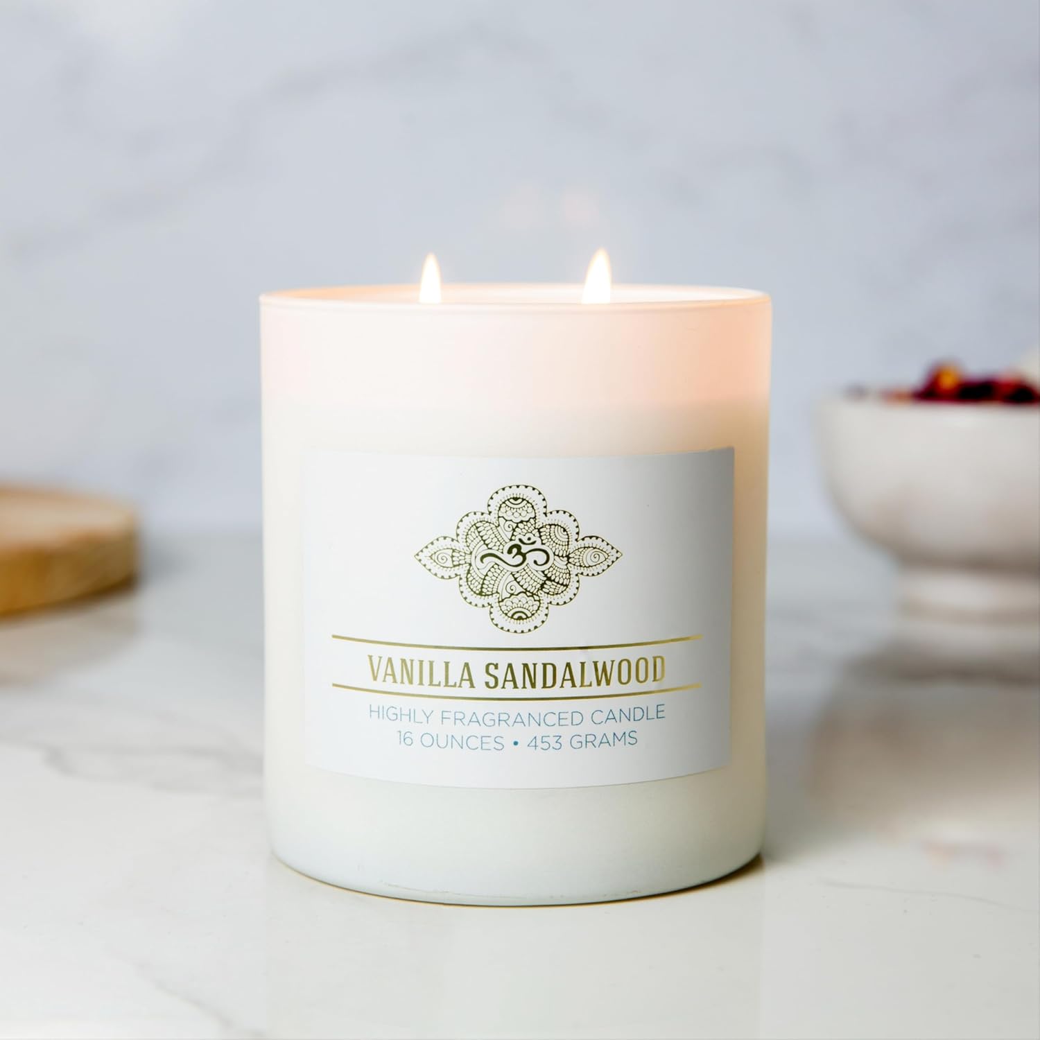 Carolina Vanilla Sandalwood Scented Candle, 16 oz Wellness Relaxing Aromatherapy Candle, 2 Wick White Jar Soy Blend Wax, Candles for Home, 60H Burn - Made in The USA