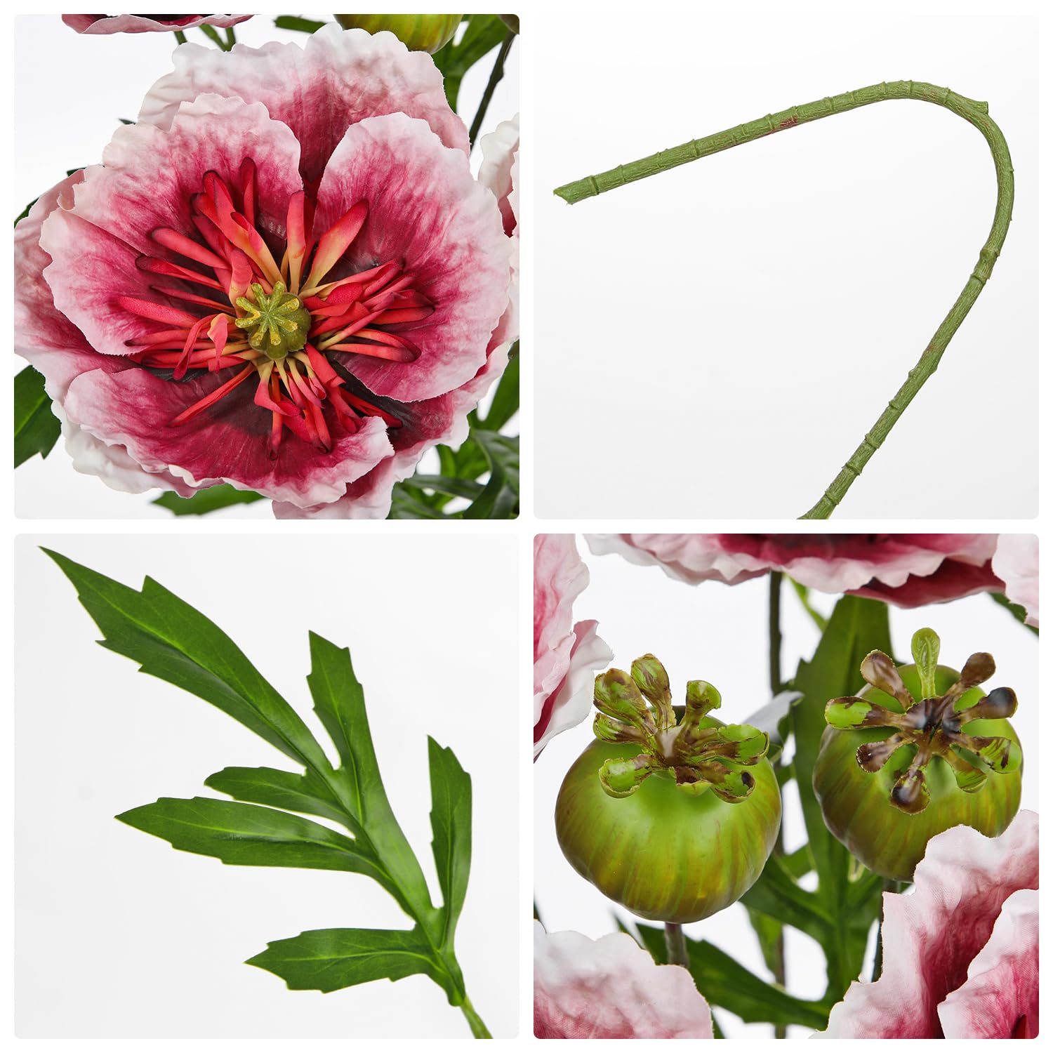 5Pcs Red Poppy Flowers Artificial Bouquet 32.2" Silk Fake Poppy Flowers Arrangement Real Touch Faux Poppies Flower Long Stem For Diy Wedding Party Table Centerpiece Table Home Decor