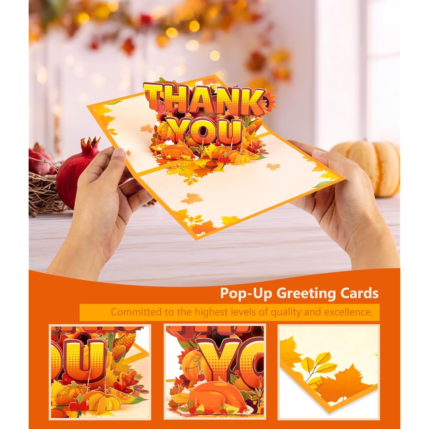Thanksgiving 3D Pop Up Thank You Card – Autumn Greeting Card With Pumpkins, Leaves, Sunflowers, Turkey & Corn – Harvest Festival Fall Thank You Card For Family, Friends, And Colleagues With Envelope