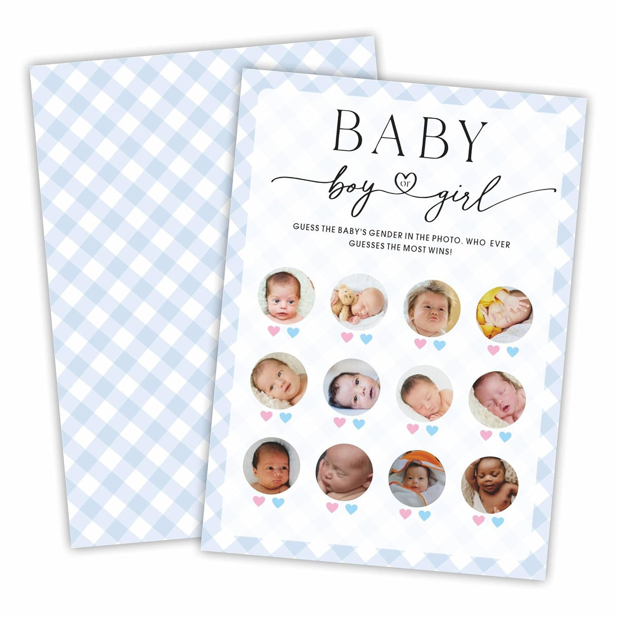 Boy Or Girls Photo Guess Baby Shower Game Cards, Fun Games For Boy Or Girl, Gender Neutral Modern Minimal Design, Party Activities, 30 Game Cards + 1 Answer Card 5X7 Inches (Blue) - A08