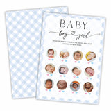 Boy Or Girls Photo Guess Baby Shower Game Cards, Fun Games For Boy Or Girl, Gender Neutral Modern Minimal Design, Party Activities, 30 Game Cards + 1 Answer Card 5X7 Inches (Blue) - A08