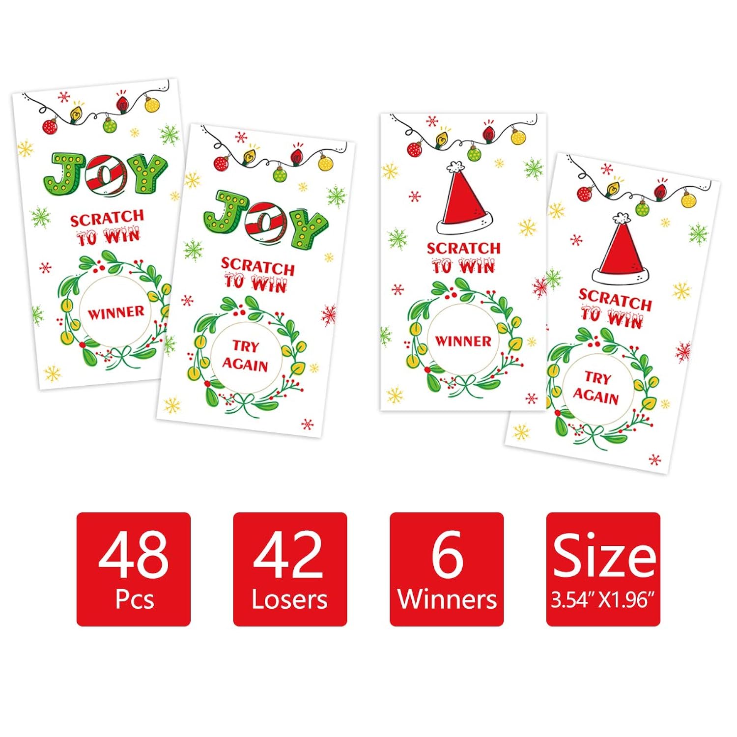 48Pcs Christmas Scratch Off Party Game Cards - Xmas Holiday Games Supplies Activity
