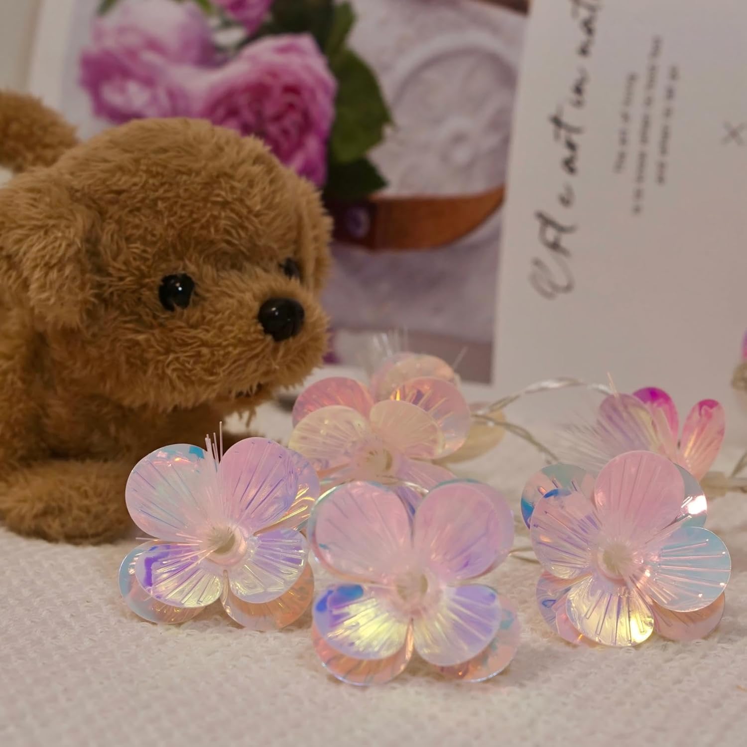 Fiber Optic Flower String Lights Battery Operated 5Ft 10 Led Artificial Flower Garland Fairy Lights For Wedding Christma