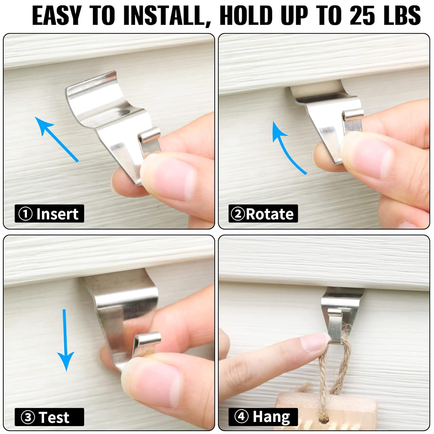 24-Pack Vinyl Siding Hooks Hanger, Heavy Duty Stainless Steel Vinyl Siding Clips, No-Hole Needed Front Porch Decor, Siding Hooks For Hanging Outdoor?Christmas Wreath Hangers For Front Door