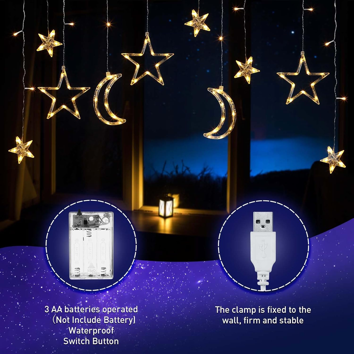 11.48 Ft 21 Led Star And Moon String Lights Plug In Christmas Warm White Fairy Light Waterproof Decor For Bedroom Usb Po