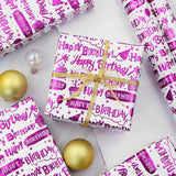 Happy Birthday Wrapping Paper Roll, Purple Luxury Metallic Cake Gift Balloon Birthday Gift Wrap Papers For Birthday, Holiday, Baby Shower, Kids, Women, Girls, Mini Rolls 17X120 Inch