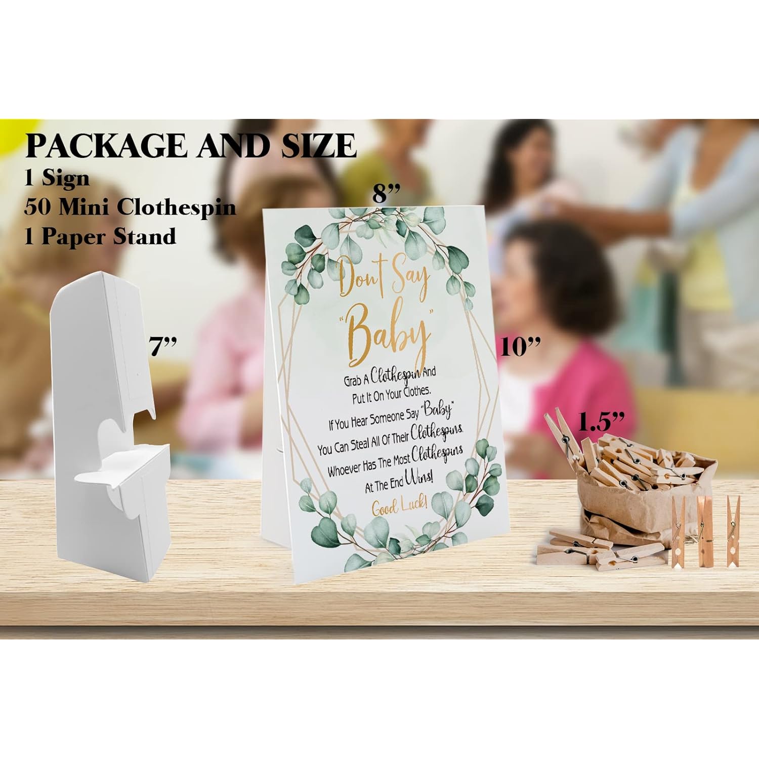 Don'T Say Baby Game, One 8X10 Sign Equipped Standing Rack, 50 Mini Clothespins, Baby Shower Games, Gender Reveal Games, Baby Shower Decoration, Gender Neutral, Nb004