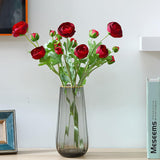 Artificial Ranunculus Flowers With Real Touch Stem Spray For Home Garden Decoration (Red)
