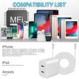 2 Pack Dual Port USB C Fast Charger with Lightning Cable for iPhone 14 13 12 11 Pro Max SE Wall Charger