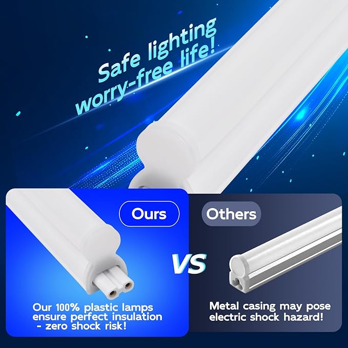 2 Pack 4FT T5 LED Shop Lights 22W 2200LM 6500K Linkable Utility Fixtures with Switch