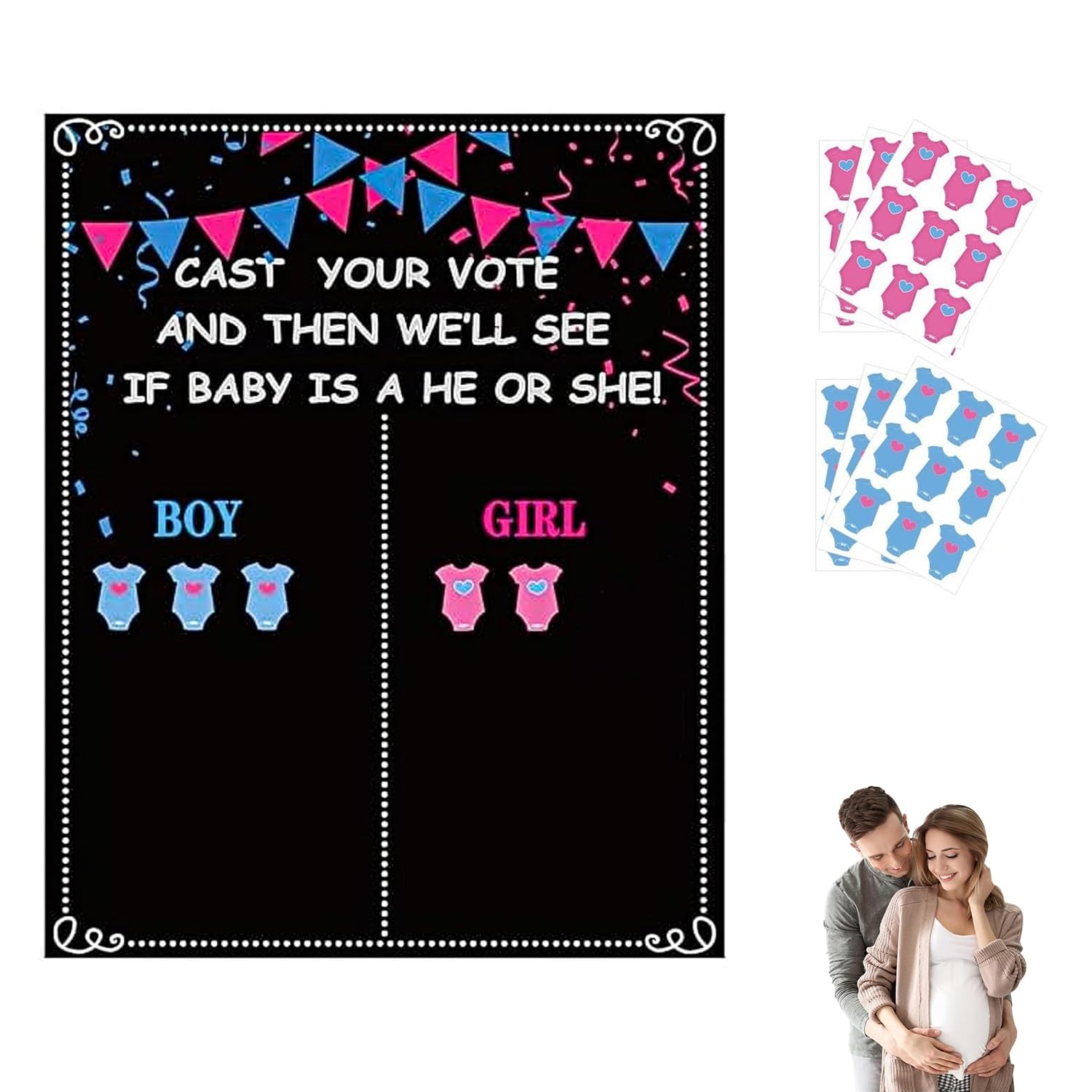 Baby Gender Reveal Decorations Ideas 1 Poster 54 Voting Stickers For Guest Boy Or Girl Gender Reveal Games Party Supplies For Gender Reveal Voting Cast Your Vote Gender Reveal Themes Gifts Centerpiece