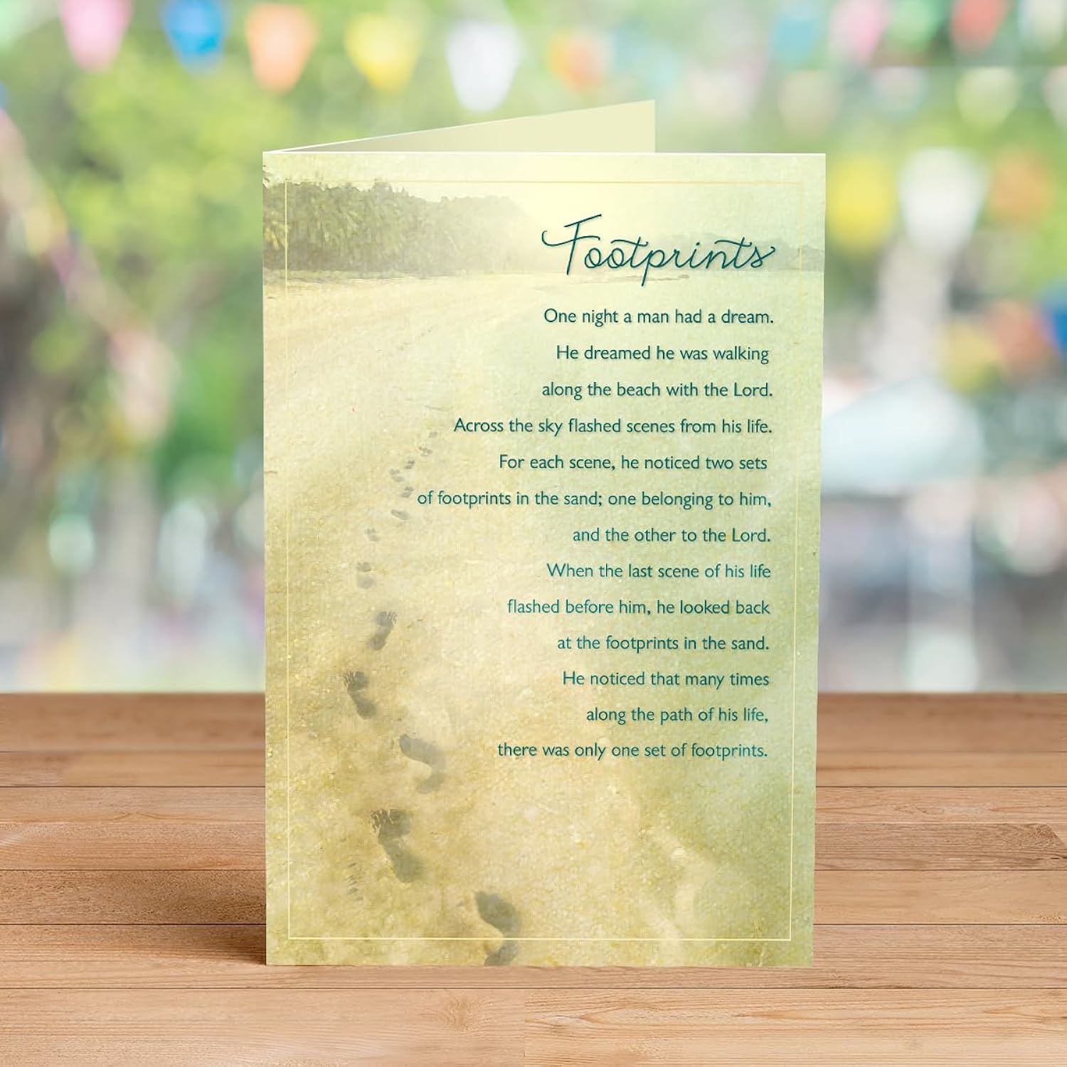 Religious Encouragement Cards, Footprints In The Sand (6 Cards With 6 Green Envelopes)