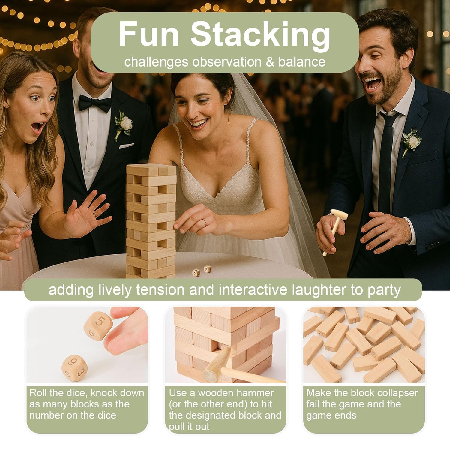 101Pcs Wedding Shower Games Blocks To Decorate Kit, Bridal Shower Game Ideas Activities For Stacking, Building & Drawing, Suitable For Bride & Groom Party Game, Anniversary, Decorations, Favors
