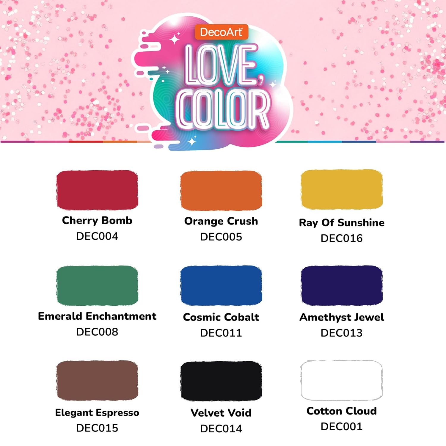 DecoArt Love Color Acrylic Paint Set – Primary Colors, 9 Bottles (2 fl oz) – Bright Multi Surface Craft Paints for Crafts, Art, and DIY Projects