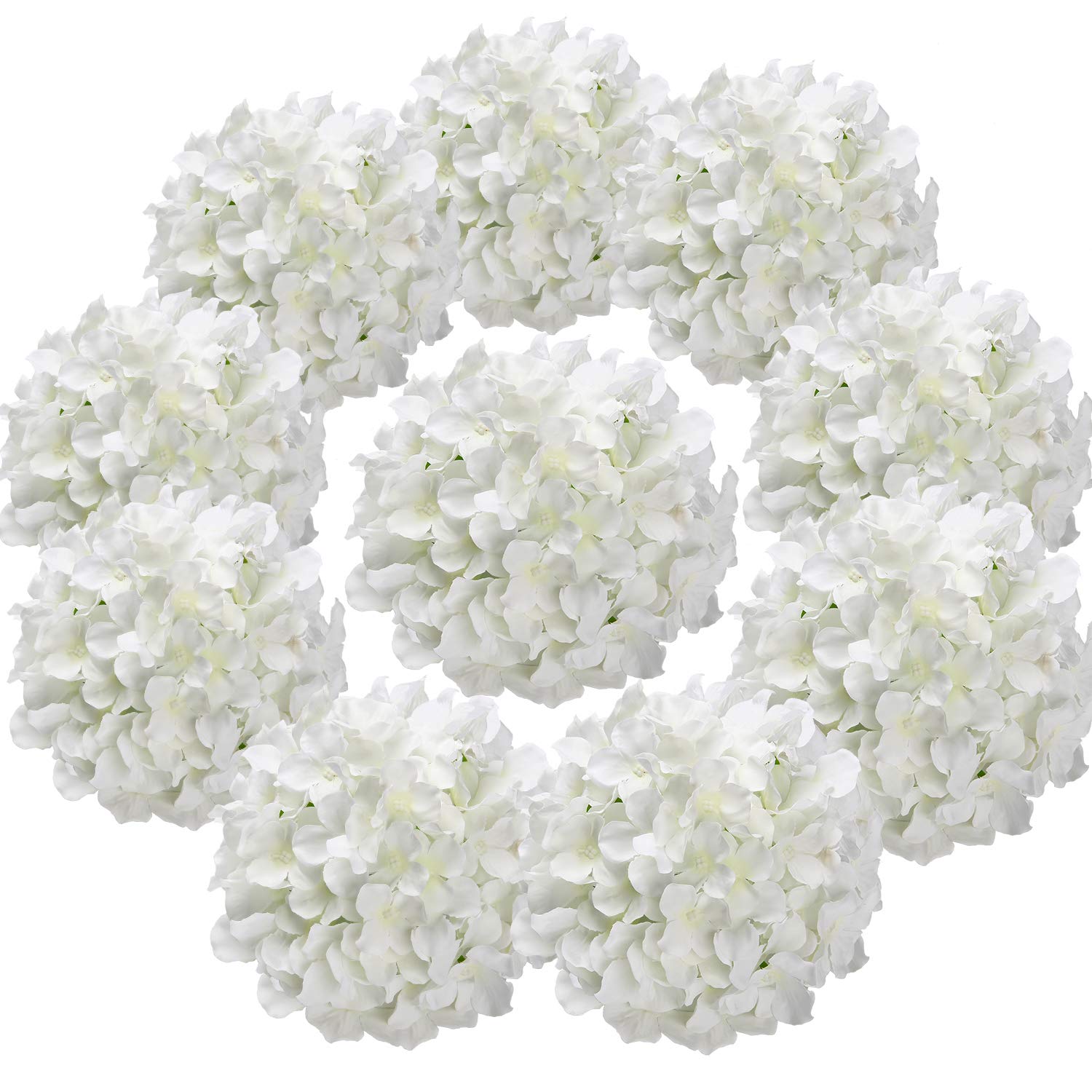 Silk Hydrangea Heads Artificial Flowers Heads With Stems For Home Wedding Decor,Pack Of 10 (White)