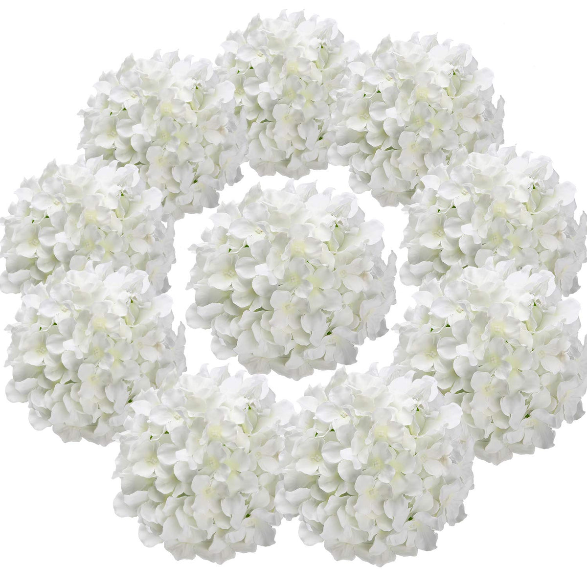 Silk Hydrangea Heads Artificial Flowers Heads With Stems For Home Wedding Decor,Pack Of 10 (White)
