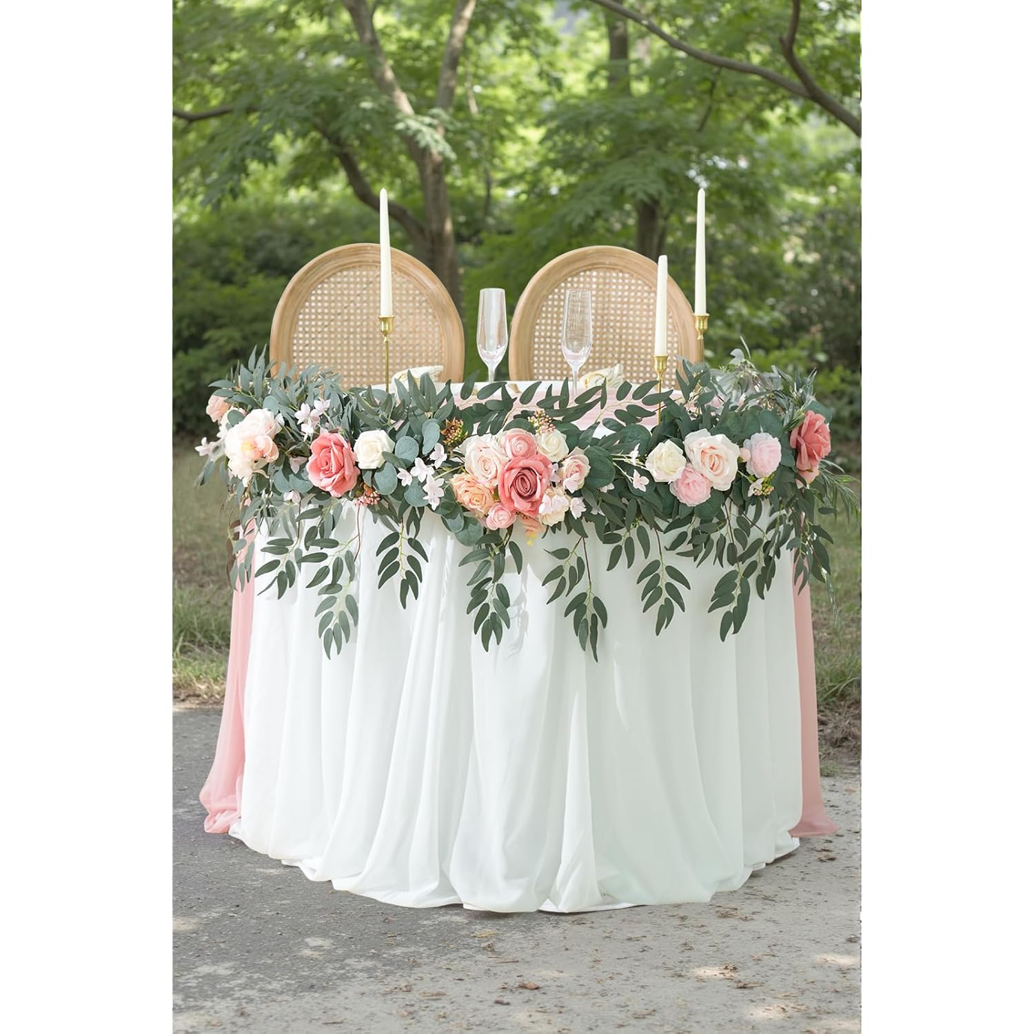 Spring Artificial Flower 7Ft Garland, Wedding Arch Backdrop Floral Arrangement For Sweetheart Head Table Reception Decor Runner (Dusty Pink)