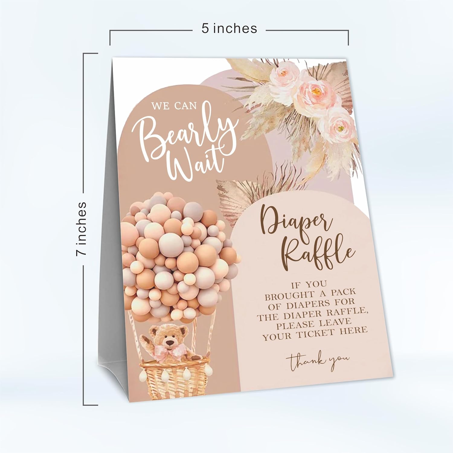 Boho Diaper Raffle Game Kit - Bear & Balloons Standing Sign & 50 Tickets, Decoration For Baby Shower, Gender Reveal, Baby Announcement (Brown) - B02