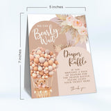 Boho Diaper Raffle Game Kit - Bear & Balloons Standing Sign & 50 Tickets, Decoration For Baby Shower, Gender Reveal, Baby Announcement (Brown) - B02