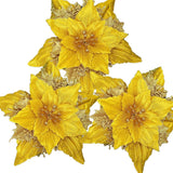 12Pcs Glitter Christmas Poinsettia Flowers 7 Inch Large Artificial Flower Ornament For Xmas Tree Wedding Birthday Festival Holiday Party Home Decoration (Gold)
