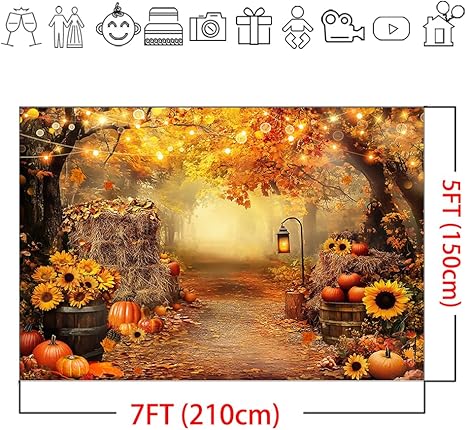 7x5ft Fall Autumn Photography Backdrop Forest Maple Leaves Pumpkins Thanksgiving Decor