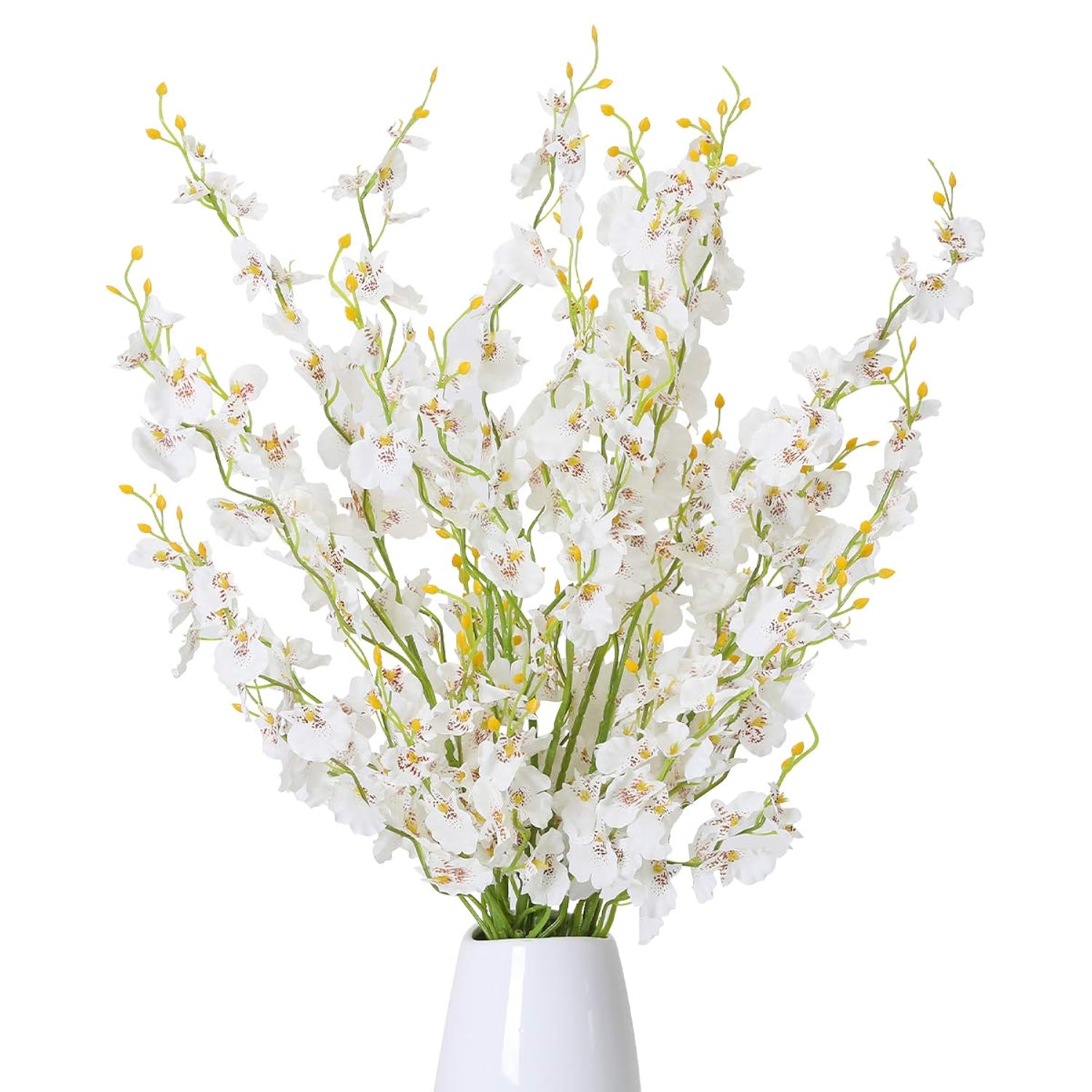 12Pcs White Artificial Orchids Flowers, Fake Dancing Orchids Bouquet Silk White Faux Bouquet For Diy Indoor Outdoor Wedding Party Home Kitchen Office Decoration