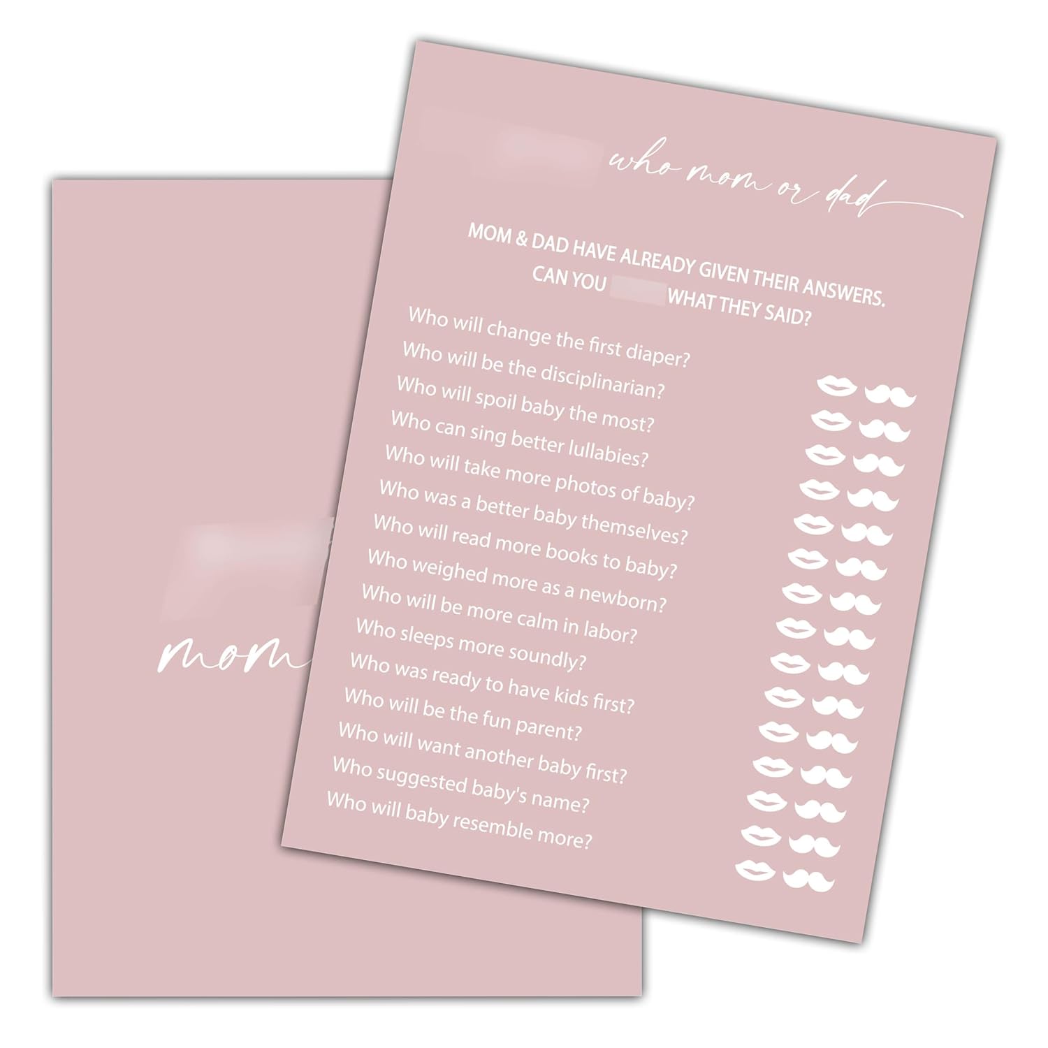 Blush Pink Baby Shower Games, Mom Or Dad Baby Shower Game Cards, Gender Reveal Party Games, Party Activities & Decorations -25 Game Cards(B04)