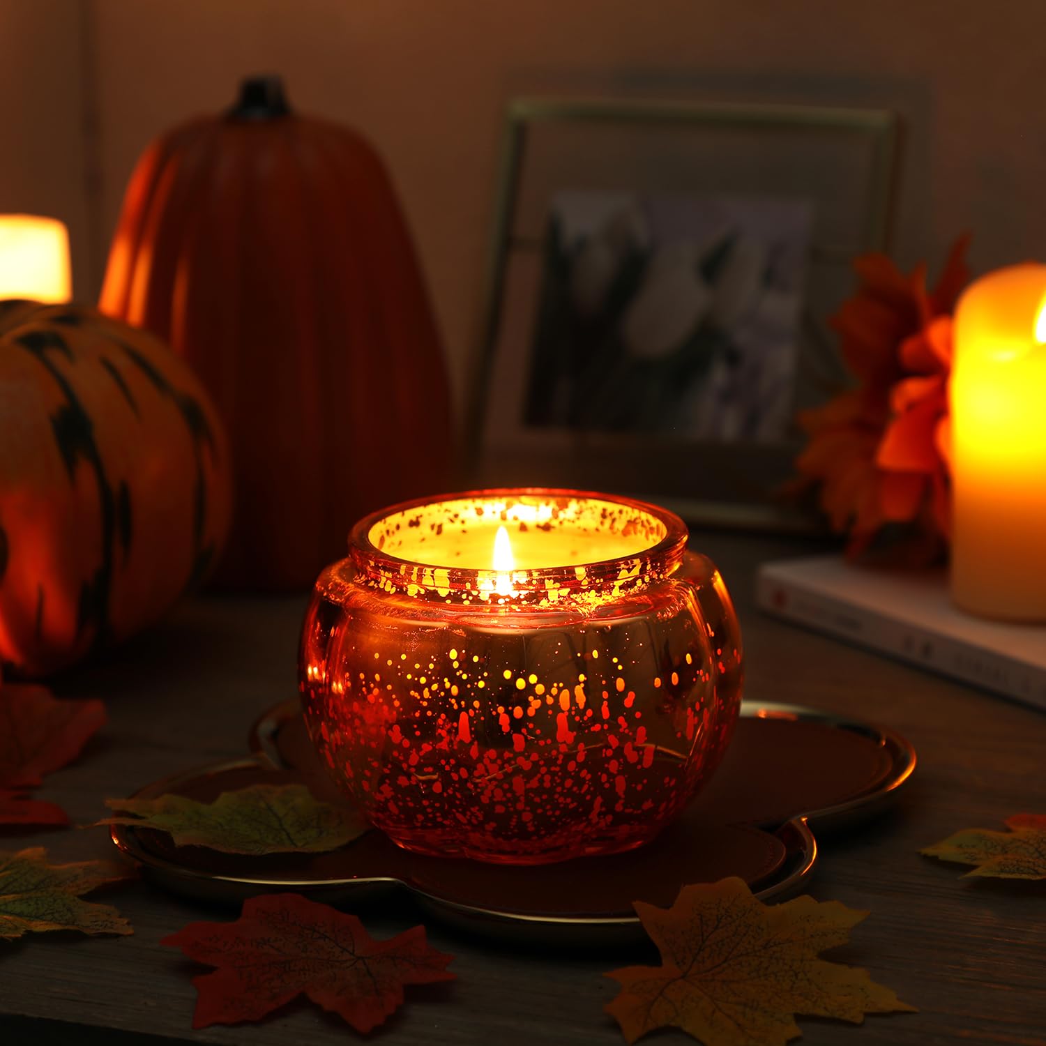 Thanksgiving Pumpkin Shaped Candle, Pumpkin Spice Scented Candle Gift Set For Fall, Autumn Farmhouse Decoration Halloween 3X4.5Oz