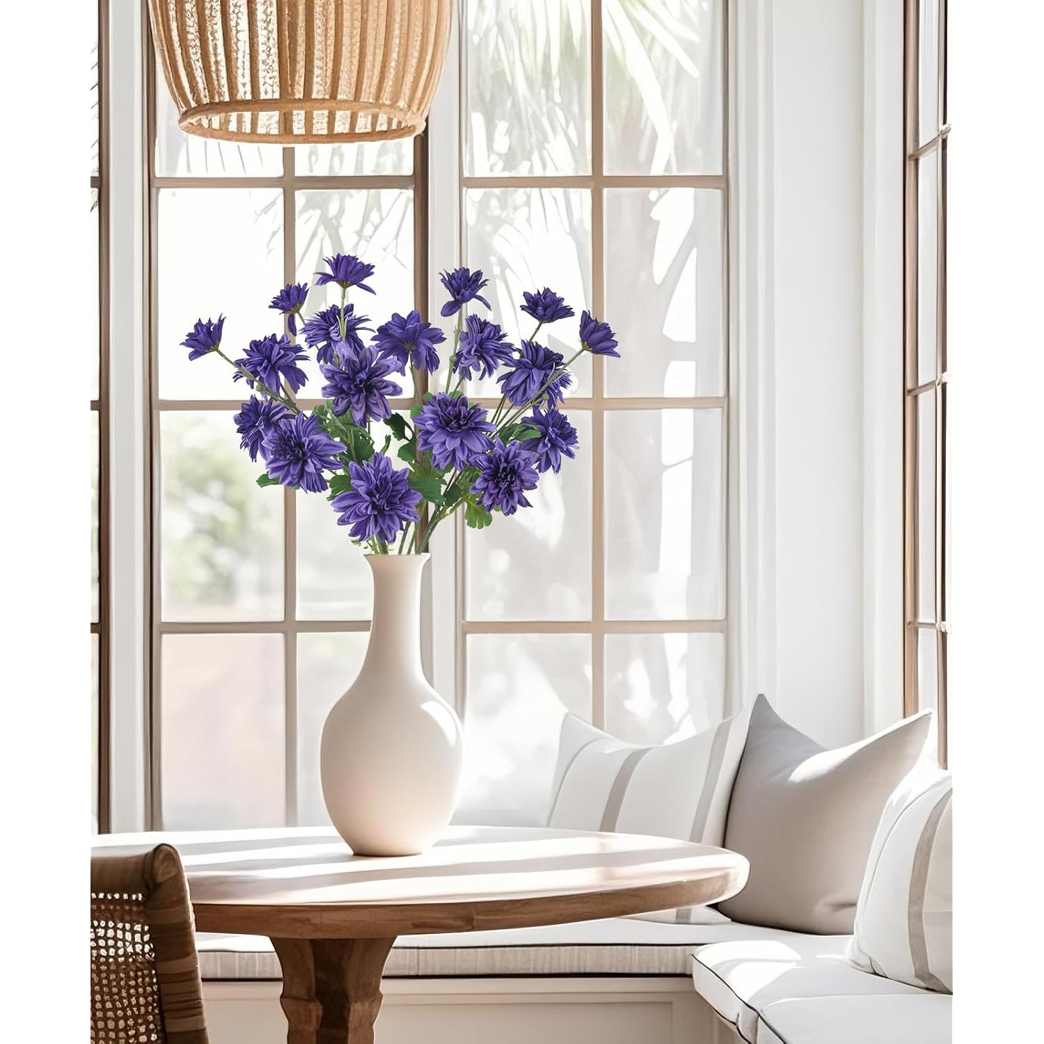 6Pcs Dahlias Artificial Flowers 27.5’’ Deep Purple Dahlia Silk Flowers With Stems For Home Wedding Dining Table Party Garden Decoration(Deep Purple)