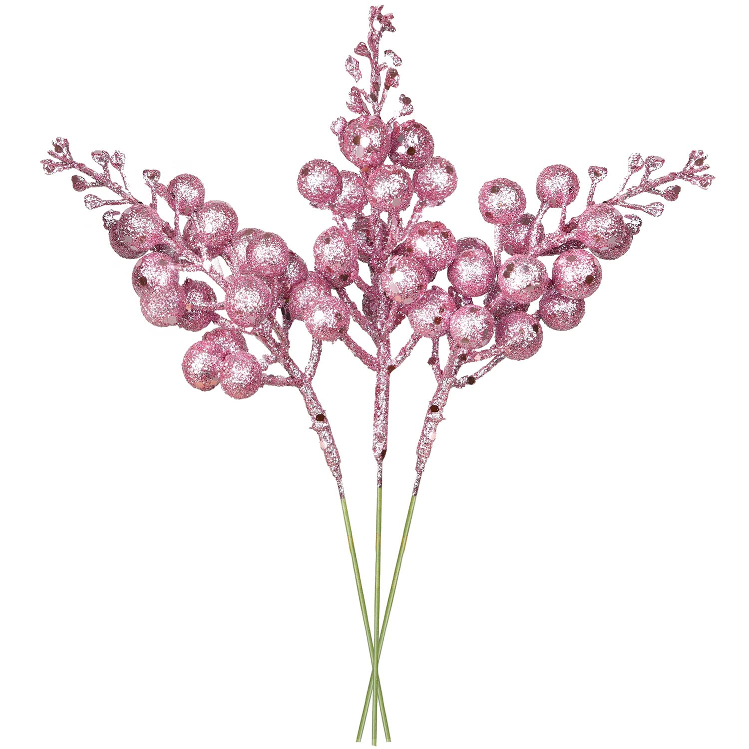 14 Pack Christmas Glitter Berries Stems Clearance, 7.8 Inch Artificial Pink Christmas Picks For Christmas Tree Ornaments, Diy Xmas Wreath, Crafts, Holiday And Home Decor (Pink)