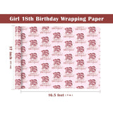 Girl 18Th Birthday Wrapping Paper - Mini Roll - 17 Inch X 16.5 Feet - Happy Birthday Wrapping Paper Perfect For Girls, Party, Holiday