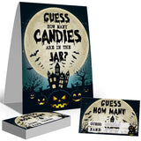 Guess How Many Candies Are In The Jar, Pumpkin Halloween Theme Insertion Ticket (1 Standing Sign + 50 Guessing Cards), Baby Shower Game Decoration Set