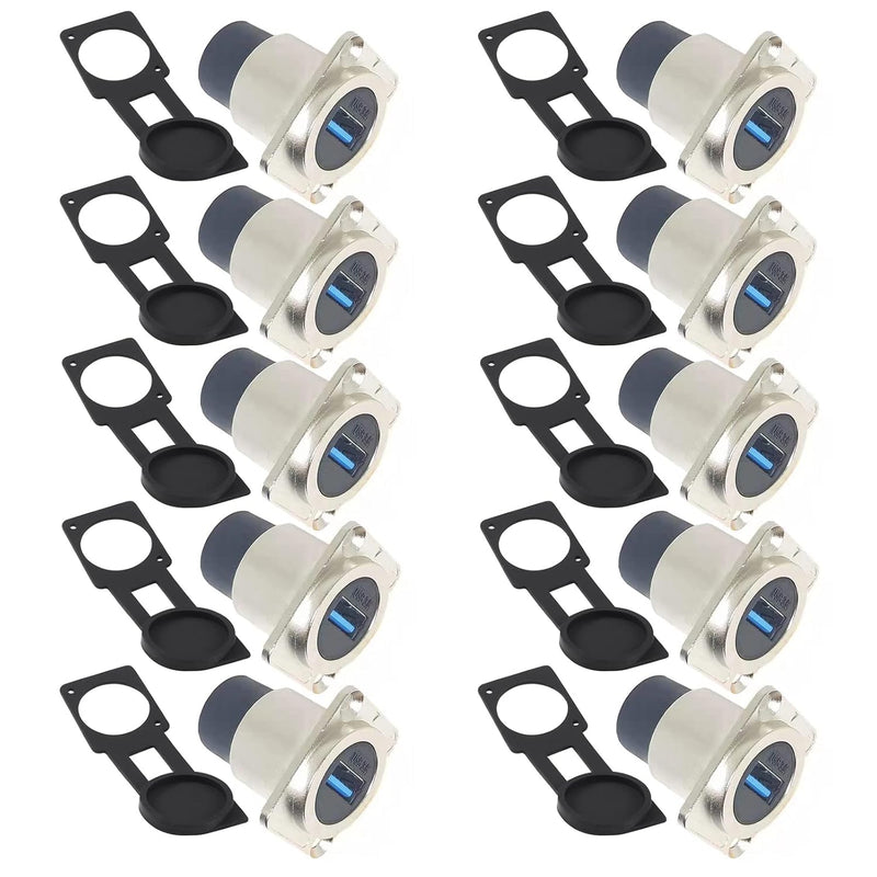 10Pcs Usb3.0 Panel Mount Connector, Zinc Alloy Housing Female To Female Usb Bu